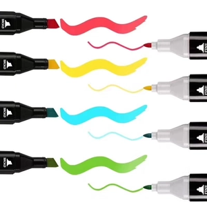 Dual-tip markers set with broad and fine nibs showing red, yellow, and green ink colors
