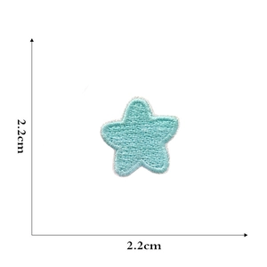 Detail view of light blue star embroidery patch showing 2.2cm size measurements