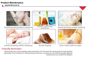 Detailed jewelry maintenance card with six steps for cleaning and caring for enamel pins
