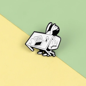 Funny enamel pin depicting a tired office worker at a desk, creative alloy brooch gift