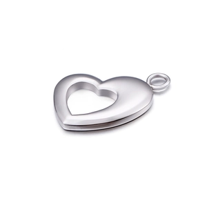 Polished silver heart-shaped stainless steel pendant with hollow design for jewelry making