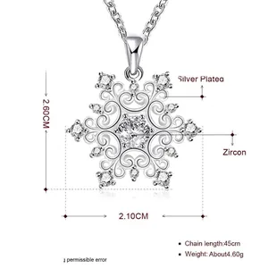 Silver snowflake pendant necklace with sparkling cubic zirconia stones for women