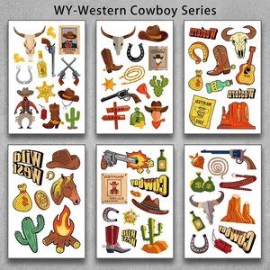 Kids western cowboy temporary tattoo stickers with cactus and sheriff star designs