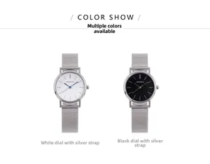Detailed comparison of minimalist quartz watches with white and black dials and mesh bands