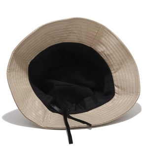 Beige PU leather bucket hat for women with adjustable inner strap and black lining