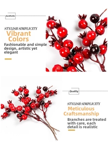 Macro detail of artificial red pomegranate berry branches for Christmas DIY decor