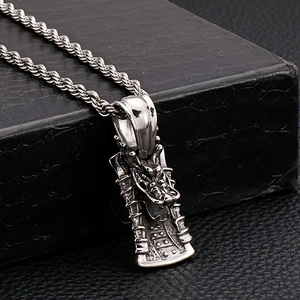 Retro stainless steel dragon pendant necklace with twisted chain on black box