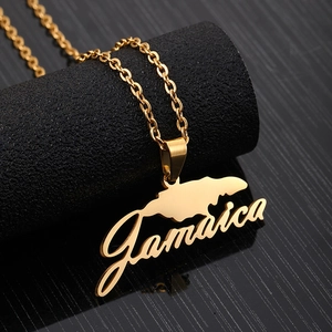 Polished gold Jamaica map pendant necklace on a minimalist stainless steel chain