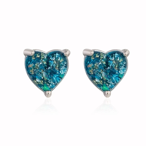 Elegant heart-shaped blue opal stud earrings with sparkling zircon for women's jewelry