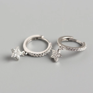 Elegant S925 sterling silver star hoop earrings with sparkling cubic zirconia stones
