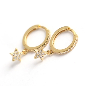 Luxurious S925 sterling silver star hoop earrings with sparkling diamonds in gold finish
