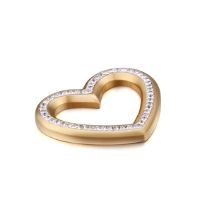 Titanium steel heart-shaped hollow pendant with sparkling crystal rhinestones for necklaces