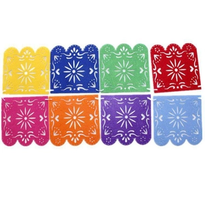 Colorful Mexican Dia de los Muertos felt banners with hollow floral cutout designs
