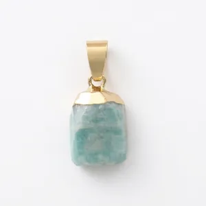Natural amazonite gemstone pendant with gold-plated bail on a clean white background