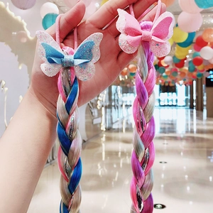 Glittery butterfly hair clips with colorful braided synthetic fiber extensions for kids