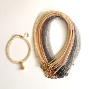Mesh Tube Necklace And Bracelet Copper Filled With Crystal Artificial Pearl Pendant Adjustable Elegant Fashion Jewelry For Women