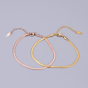 Elegantes pulseras de cadena de serpiente plana en oro y oro rosa con grabado K18 y cierre