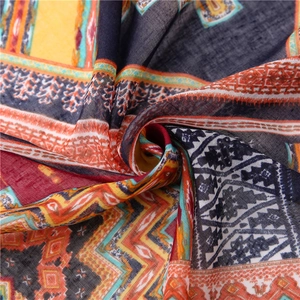 Bohemian geometric print scarf with colorful rhombus patterns in soft linen feel fabric