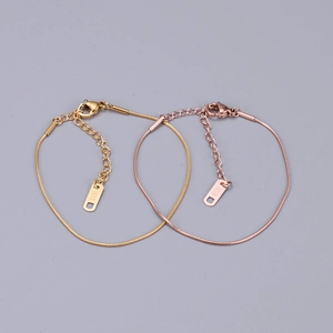 Minimalist snake chain anklet in 18K rose gold and gold finishes with lobster clasp