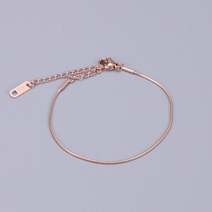 Minimalist rose gold snake chain anklet in 18K titanium steel with adjustable clasp