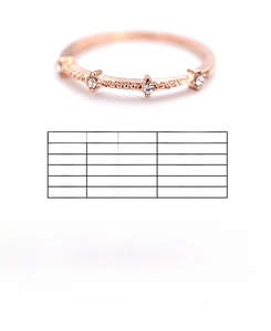 Size chart showing circumference and diameter for minimalist ring with 4 small diamonds