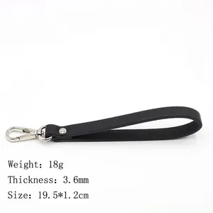Black cross grain PU leather wrist strap with silver swivel hook 19.5x1.2cm strap