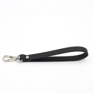 Black crosshatch PU leather wristlet strap with shiny silver lobster clasp 15cm long