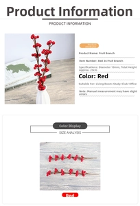 Dettaglio di rami di bacche rosse artificiali da 25cm per la decorazione della casa