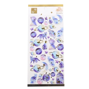 Dreamy galaxy cat stickers set with gold foil accents for journals and phone cases