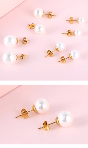 Détails de boucles d'oreilles perles blanches de tailles variées avec base dorée