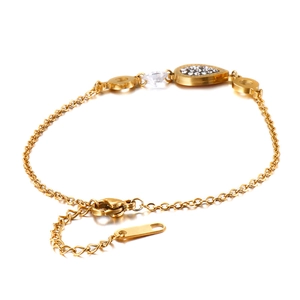Elegant gold titanium steel bracelet with sparkling zircon heart charms and lobster clasp