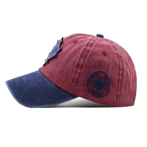 Detail of embroidered Canada maple leaf patch on vintage cotton baseball cap