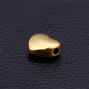 Polished gold heart-shaped stainless steel bead with hole for DIY jewelry making