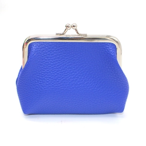 Detail of blue PU leather coin purse showing premium lychee texture and metal kiss lock