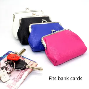 Litchi pattern PU leather coin purse in four colors with secure metal clasp closure