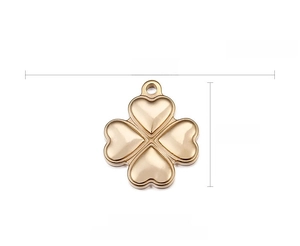 Detail of 18K gold plated heart clover pendant measuring 18mm by 21mm on white background