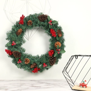 Christmas Wreath With Frosted Red Berries And Natural Pine Cones Artificial Pine Garland For Front Door Wall Hanging Decor