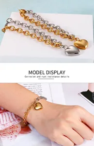 Détails du bracelet à chaîne tendance avec breloque cœur en acier bicolore