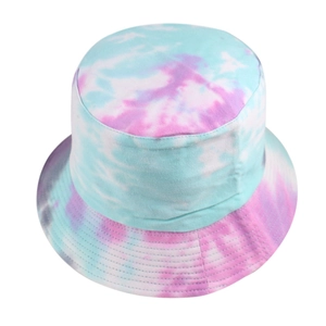 Summer tie-dye bucket hat with blue and pink gradients for sun protection and fashion style