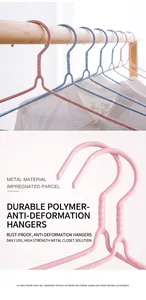 Detailed view of non-slip plastic coated metal hangers with shoulder hooks and sturdy frame