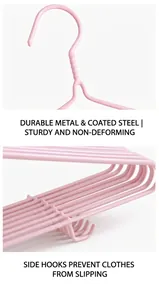 Macro shot of reinforced hook base and non-slip notches on pink dipped metal hanger