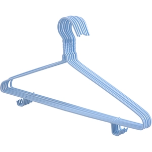 Thickened non-slip light blue hangers with hooks for wet and dry use, set of 5