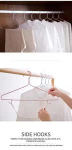 Detail of non-slip plastic coated clothes hangers with side hooks for tank tops