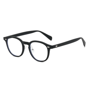 Retro black TR90 round frame glasses with silver rivets on a clean white background
