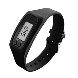 Black silicone digital sports watch with pedometer function and clear LED time display