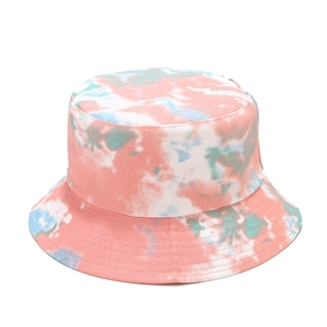 Fashionable double-sided tie-dye bucket hat in pink and blue for sun protection