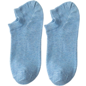 Light blue low-cut cotton blend socks with breathable knit texture and ribbed cuff