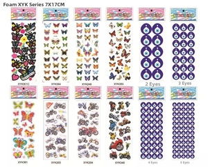 Detailed catalog view showing 12 different styles of 3D foam stickers in a 2x6 grid layout