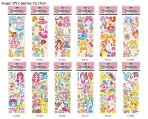 Set of 12 3D foam bubble stickers featuring colorful anime girls and mermaid themes