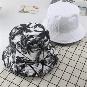 Reversible Polyester Bucket Hat For Men Women Casual Outdoor Sun Protection Coconut Tree Pineapple Floral Printed Sun Hat